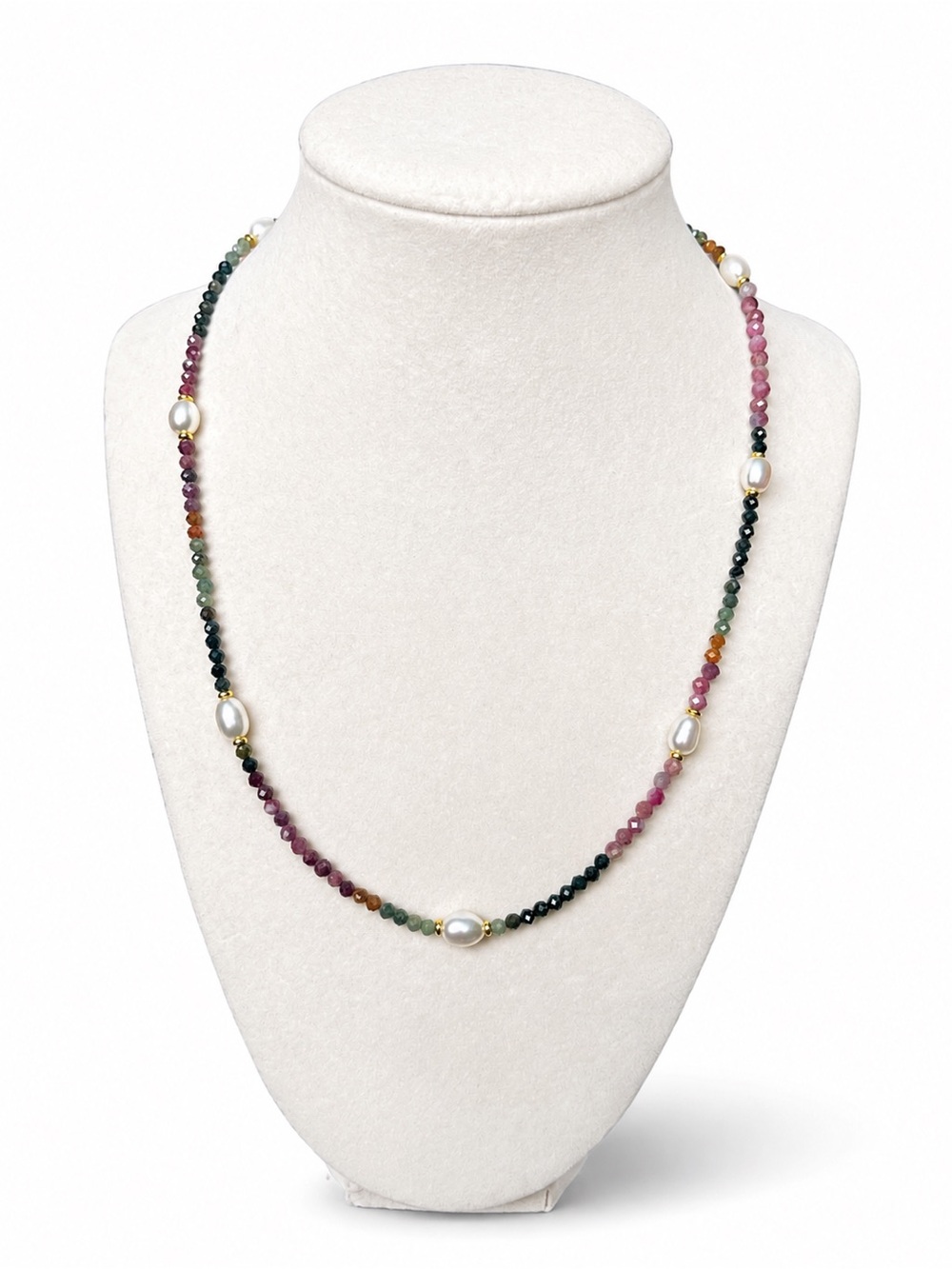 Handmade Watermelon Tourmaline and Freshwater Pearl Necklace